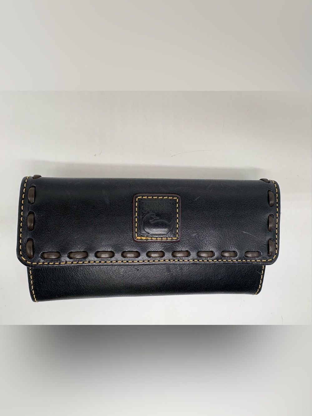 Dooney & Bourke Florentine Leather Wallet in Black Continental Style Whip Stitch